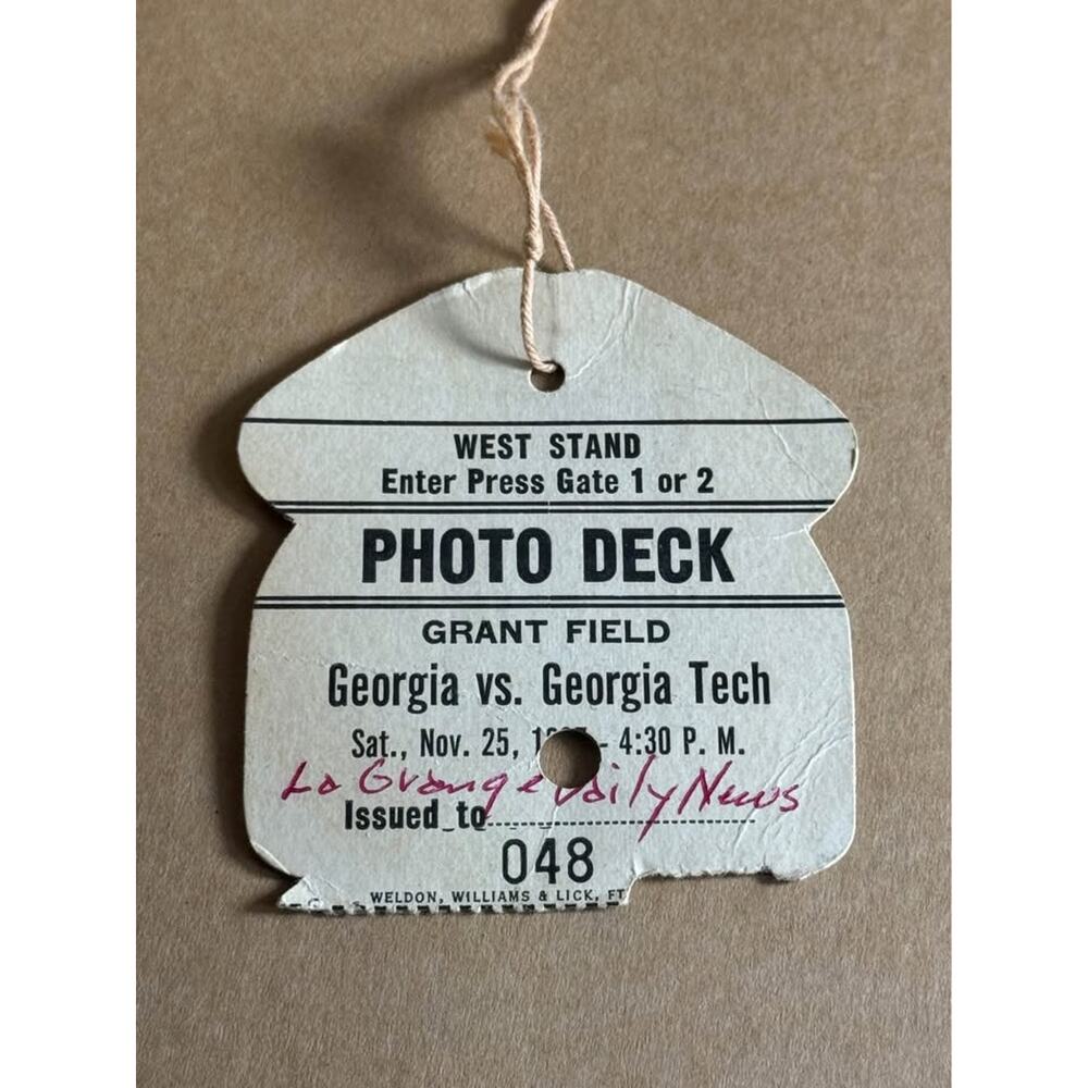 1967 Georgia vs Georgia Tech Grant Field Press Pass Vintage NCAA Rivalry